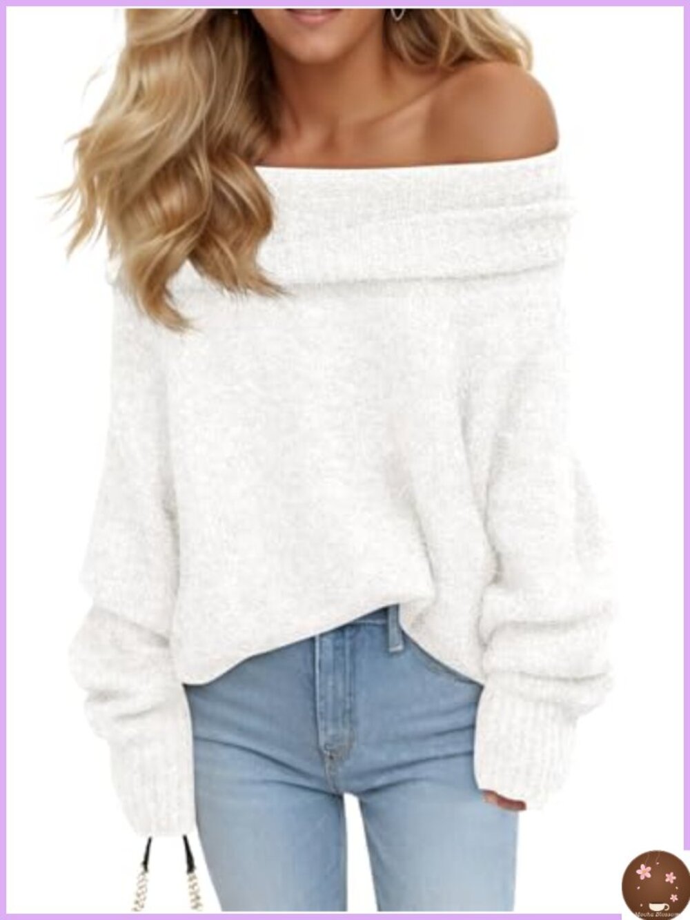 Off Shoulder Ribbed Knit Oversized Pullover Sweater Long Sleeve Loose Fit